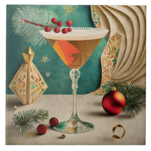 Mid Century Christmas Cocktail Party Happy Hour Ceramic Tile