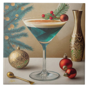Mid Century Christmas Cocktail Party Happy Hour Ceramic Tile
