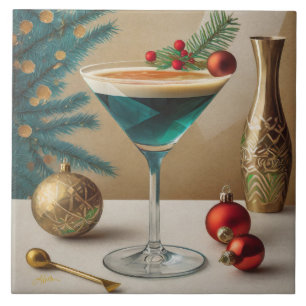 Mid Century Christmas Cocktail Party Happy Hour Ceramic Tile