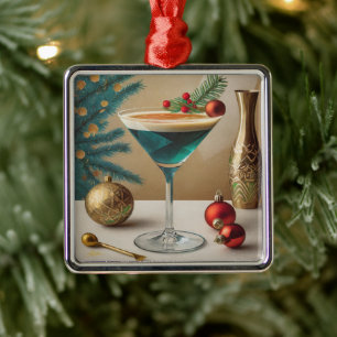 Mid Century Christmas Cocktail Party Happy Hour Metal Ornament