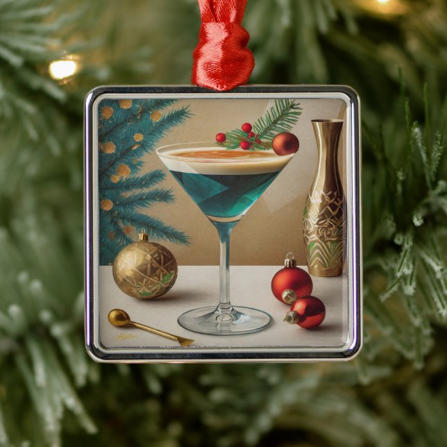 Mid Century Christmas Cocktail Party Happy Hour Metal Ornament (Tree)