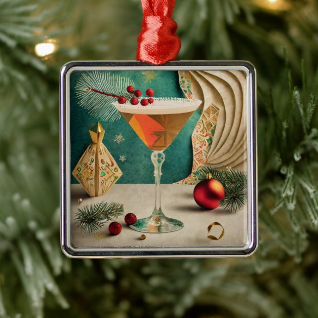 Mid Century Christmas Cocktail Party Happy Hour Metal Ornament (Tree)
