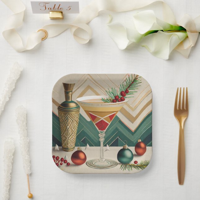 Mid Century Christmas Cocktail Party Happy Hour Paper Plate (Wedding)