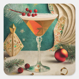 Mid Century Christmas Cocktail Party Happy Hour Square Sticker