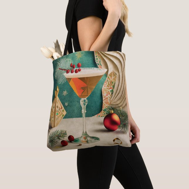 Mid Century Christmas Cocktail Party Happy Hour Tote Bag (Close Up)