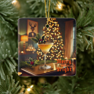Mid Century Christmas Merry & Bright Cocktail Ceramic Ornament