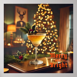 Mid Century Christmas Merry & Bright Cocktail  Poster