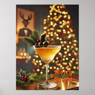 Mid Century Christmas Merry & Bright Cocktail  Poster