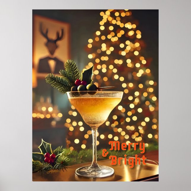 Mid Century Christmas Merry & Bright Cocktail  Poster (Front)
