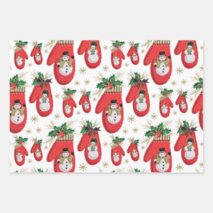 Mid Century Christmas Mittens Wrapping Paper Sheet
