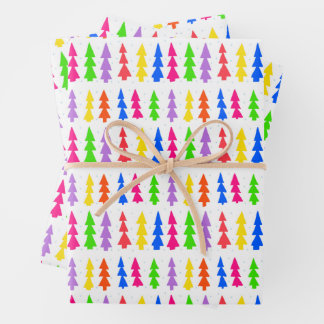Mid Century Christmas Trees Multi Colour Wrapping Paper Sheet