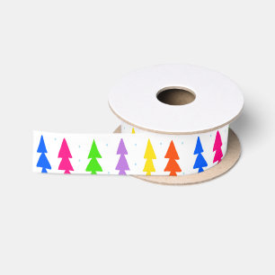 Mid Century Christmas Trees Multi Colour Wrapping Satin Ribbon