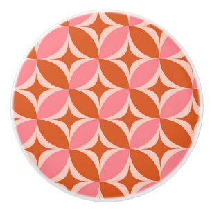 Mid Century Circle Starbursts pink and orange Ceramic Knob