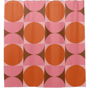 Mid century Circles and Half Circles Pink Orange  Shower Curtain