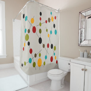 Mid-Century Circles and Lines Shower Curtain