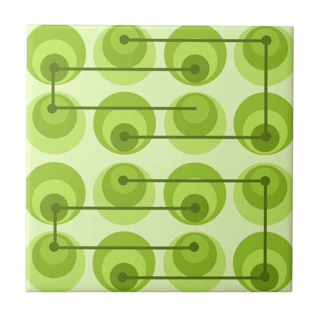 Mid Century Circles Chartreuse Ceramic Tile (Front)
