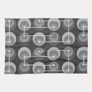 Mid Century Circles Dark Gray Tea Towel
