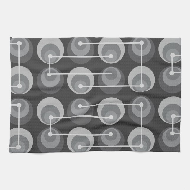 Mid Century Circles Dark Gray Tea Towel (Horizontal)