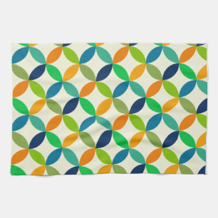 Mid Century Circles in Green, Teal And Orange Tea Towel