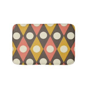 Mid Century Circles on Terracotta Mustard Diamonds Bath Mat