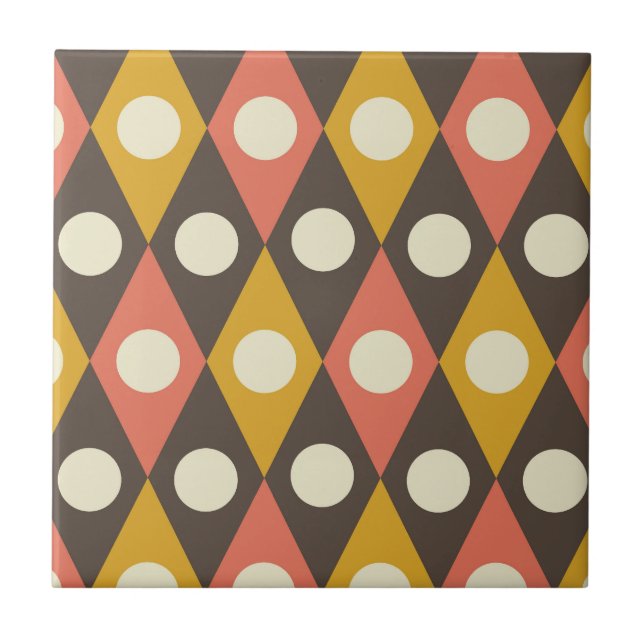 Mid Century Circles on Terracotta Mustard Diamonds Ceramic Tile (Front)