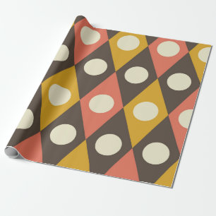 Mid Century Circles on Terracotta Mustard Diamonds Wrapping Paper
