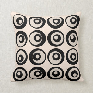 Mid Century Circles Pattern Black And Cream Cushion