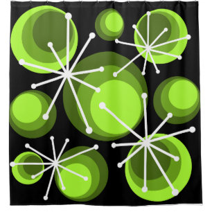 Mid Century Circles Starbursts Chartreuse Shower Curtain