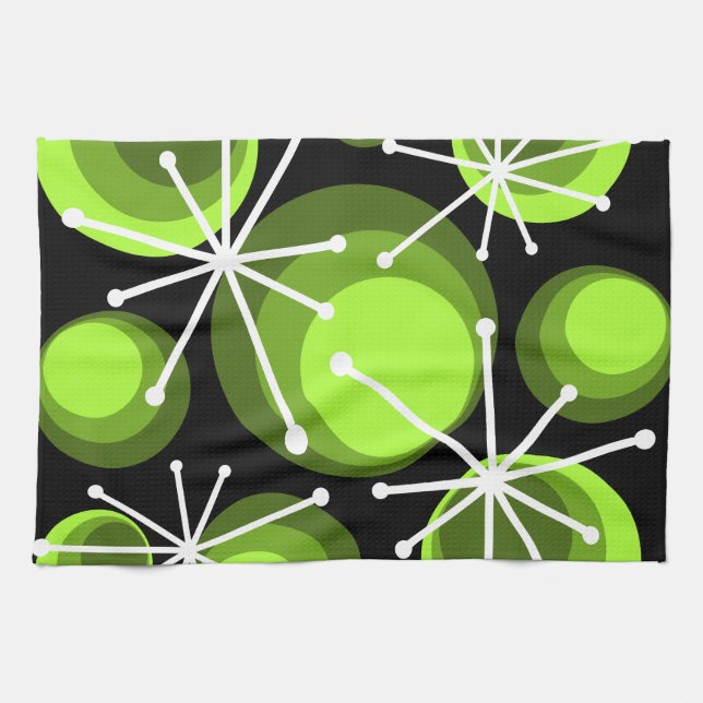 Mid Century Circles Starbursts Chartreuse Tea Towel (Horizontal)