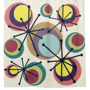 Mid Century Circles Starbursts Colourful Shower Curtain