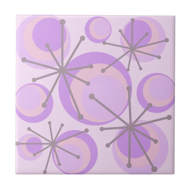 Mid Century Circles Starbursts Lavender Ceramic Tile (Front)