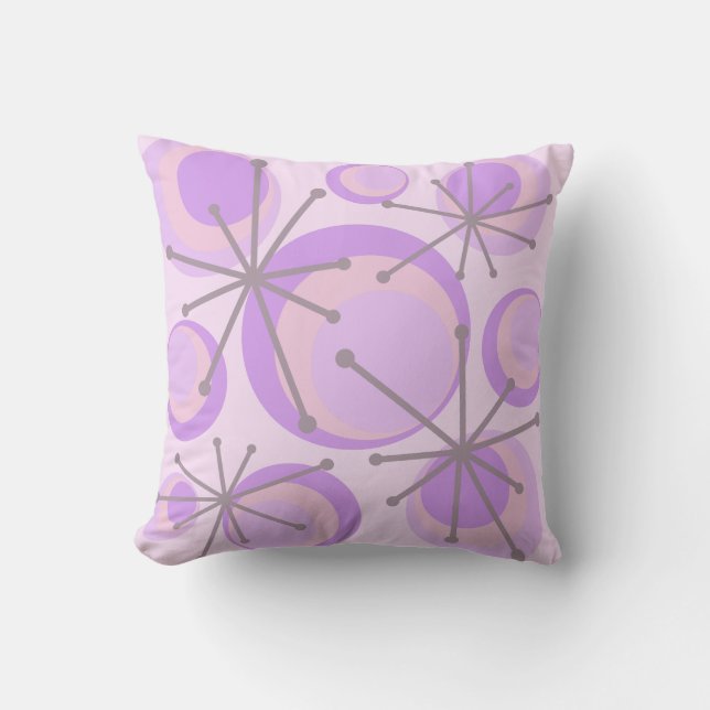 Mid Century Circles Starbursts Lavender Cushion (Front)
