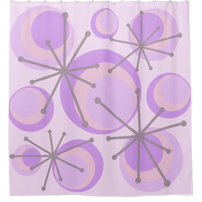 Mid Century Circles Starbursts Lavender Shower Curtain (Front)