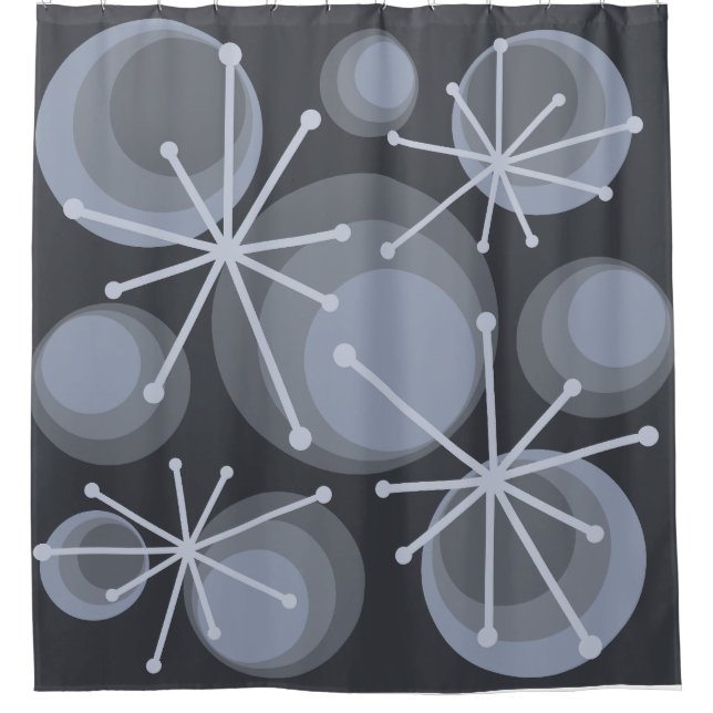 Mid Century Circles Starbursts Slate Shower Curtain (Front)