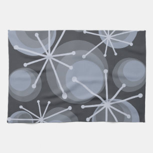 Mid Century Circles Starbursts Slate Tea Towel