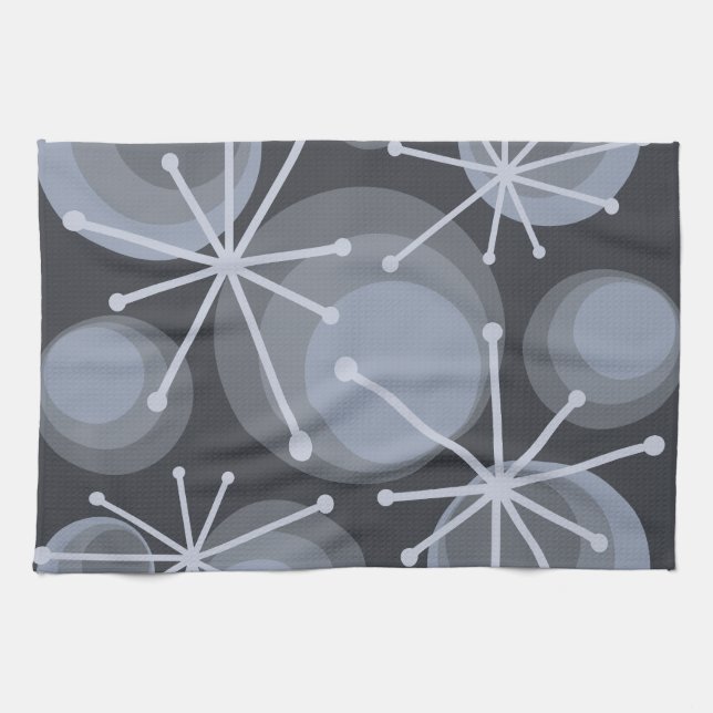 Mid Century Circles Starbursts Slate Tea Towel (Horizontal)