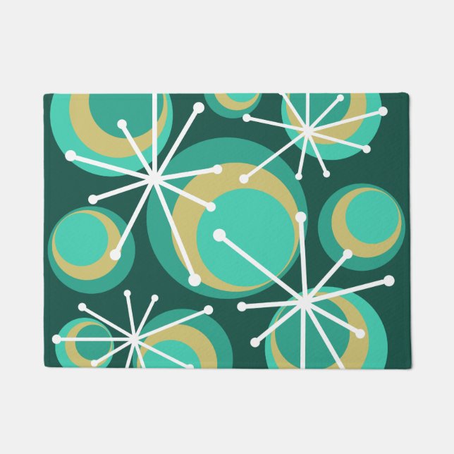 Mid Century Circles Starbursts Teal Doormat (Front)