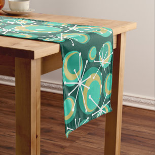 Mid Century Circles Starbursts Teal Short Table Runner