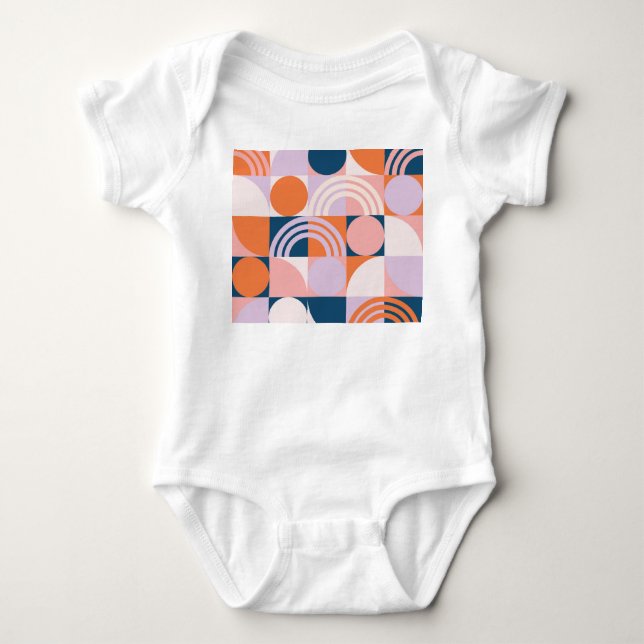 Mid-Century Circles Stripes: Geometric Pattern Baby Bodysuit (Front)