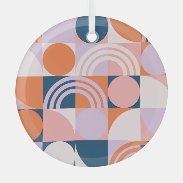 Mid-Century Circles Stripes: Geometric Pattern Glass Tree Decoration (Front)