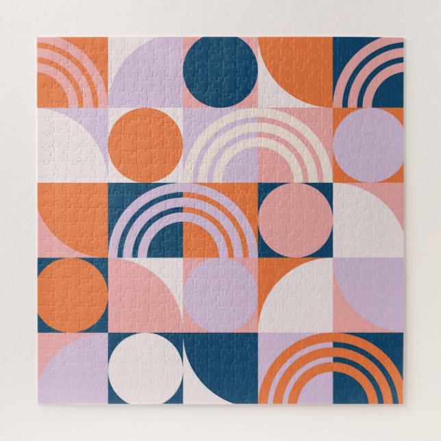 Mid-Century Circles Stripes: Geometric Pattern Jigsaw Puzzle (Vertical)