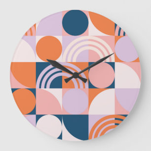 Mid-Century Circles Stripes: Geometric Pattern Large Clock