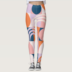 Mid-Century Circles Stripes: Geometric Pattern Leggings
