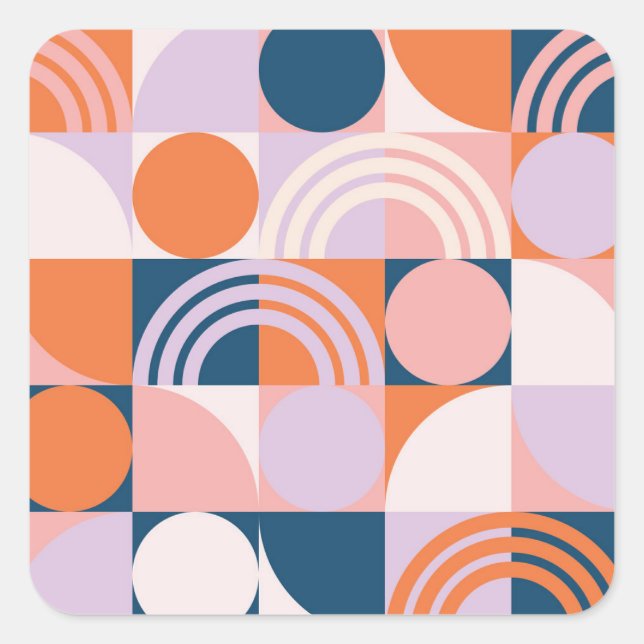 Mid-Century Circles Stripes: Geometric Pattern Square Sticker (Front)