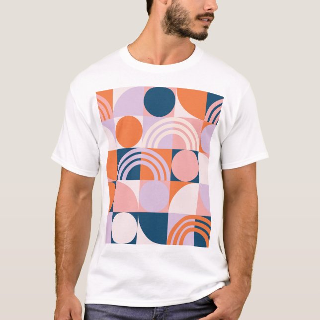 Mid-Century Circles Stripes: Geometric Pattern T-Shirt (Front)