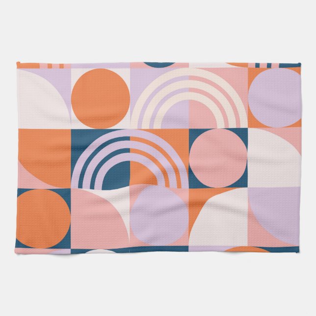 Mid-Century Circles Stripes: Geometric Pattern Tea Towel (Horizontal)