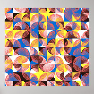 Mid-century circles, stripes, vintage tiles poster