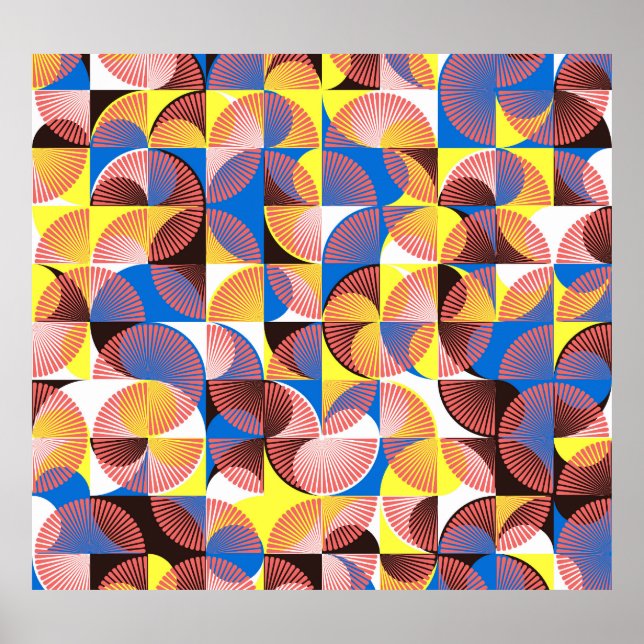 Mid-century circles, stripes, vintage tiles poster (Front)