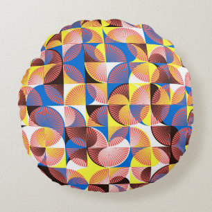 Mid-century circles, stripes, vintage tiles round cushion