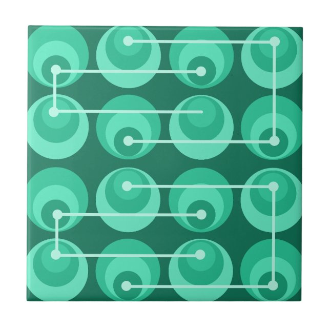 Mid Century Circles Teal Ceramic Tile (Front)